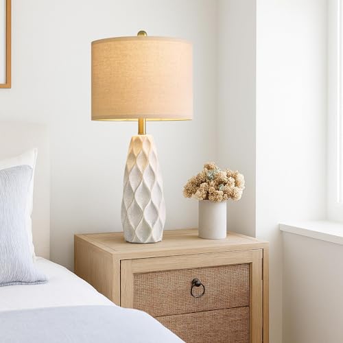 White 27.5-Inch Ceramic Table Lamps Set of 2 - Modern Living Room & Bedroom Lighting