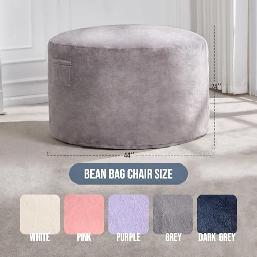 Large Grey Bean Bag Chair Lounger with Plush Cover & Removable Washable Cover - 4FT