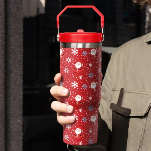Kearscupra 30oz Santa Claus Tumbler with Handle & Flip Straw - Christmas Insulated Stainless Steel Travel Mug