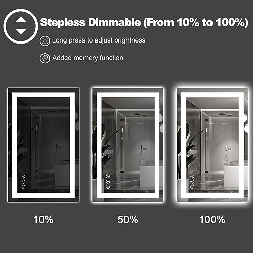 Amorho 30x24 Inch LED Bathroom Mirror with Front & Backlight, Anti-Fog, Dimmer & Color Temp Control
