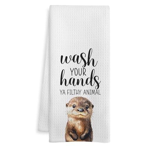 WOTYPU Sea Otter Gift Hand Towels for Bathroom - Otter Lover Decor, 16x24 Inch, Variation B