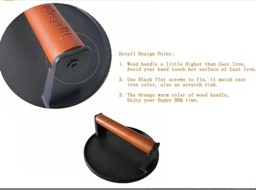 Firsgrill Cast Iron Burger Press 7.08" Round & 8.3"x4.3" Rectangle Flat Bottom for Griddles