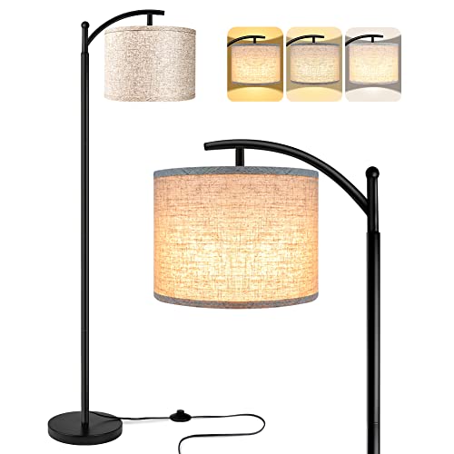 Floor Lamp for Living Room with Beige Shade - 3 Color Temperatures LED Bulb Tall Industrial Standing Lamp Reading Bed Office Black+Beige Shade