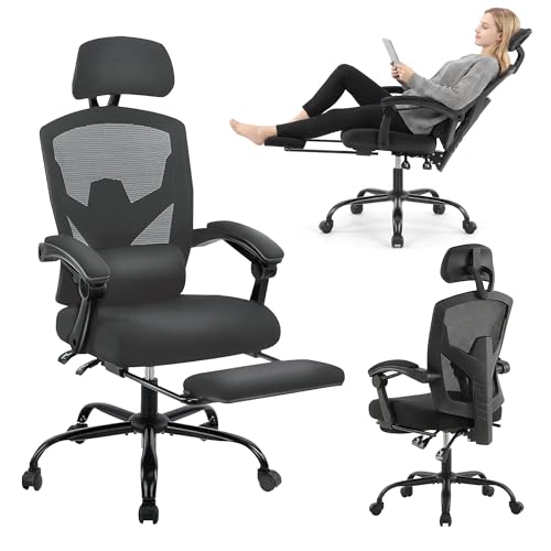 High-Back Mesh Office Desk Chair with Foot Rest - Classic Black