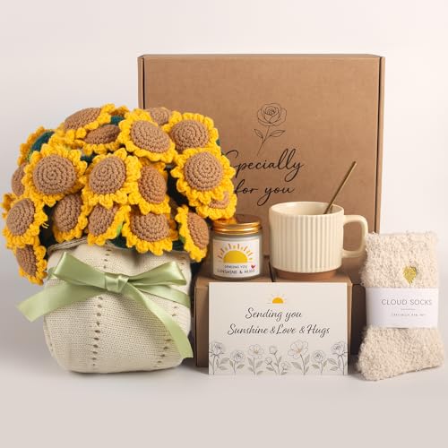 Sunflower Bloom Cozy Blanket Gift Set for Women - Encouragement & Self Care