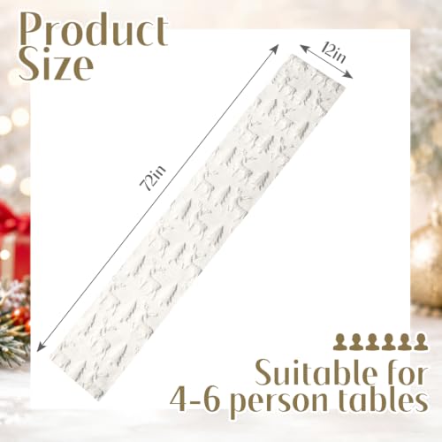 Cream White Christmas Faux Fur Tree Elk Table Runner 13x72 Inch - Windkream Snowy Holiday Decor