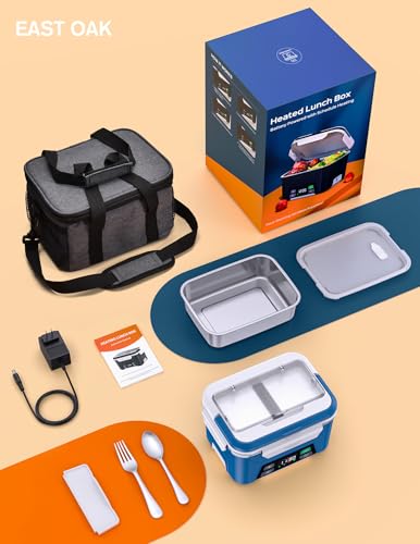 Large Blue Cordless Electric Heated Lunch Box with Timer - 5.5 Cups