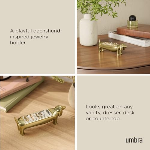 Gold Dachshund Ring Holder - Weiner Dog Jewelry Storage, Brass, Holds 10 Rings