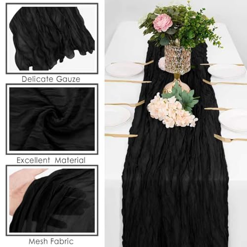 Essyle Black Cheesecloth Table Runner 10ft for Wedding & Holiday Decor