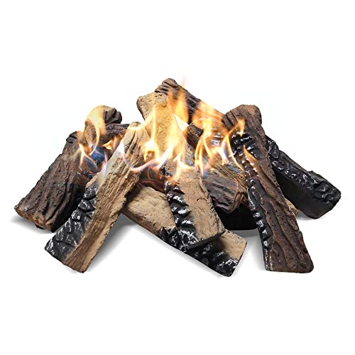Large Ceramic Gas Fireplace Logs Set of 10 - Realistic Firewood for Indoor & Outdoor Firepits