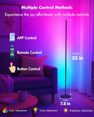 Vexinat Black Smart RGB LED Corner Floor Lamp - App & Remote Control