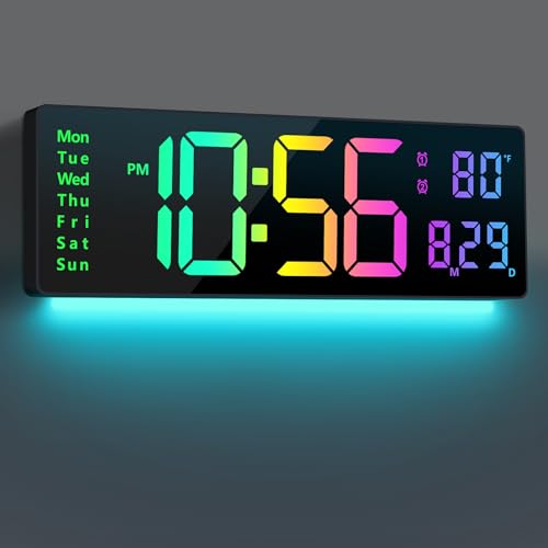 Abovsare 16-Inch Multicolor Digital Wall Clock with Remote & Night Light
