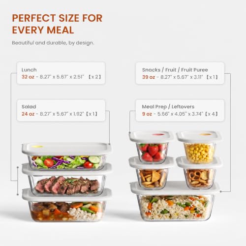 Assorted Sizes Glass Food Storage Container Set with Click-Together Lids - 8-Piece Modular Meal Prep System
