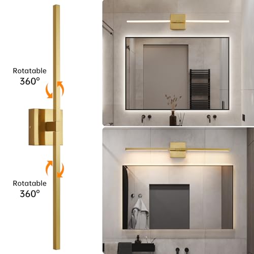 CCYCOL 30-inch Gold Rotatable LED Bathroom Vanity Light Fixture Over Mirror Dimmable 5CCT