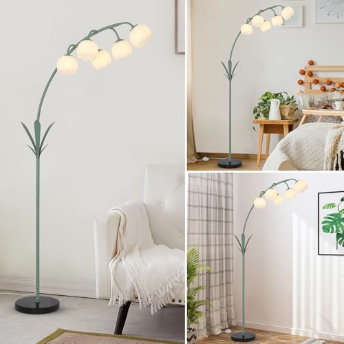 HMVPL Green Floral Arc Floor Lamp with Acrylic Shade & 5 G9 LED Bulbs