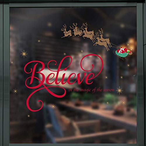 Believe Quote Santa Claus Reindeer Snowflake Window Clings - Christmas Decor