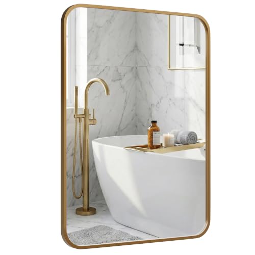 Antique Gold Rounded Rectangle Bathroom Vanity Mirror 24x36 Inch - Shadow Box Frame