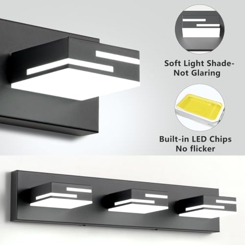 Black Dimmable 3-Light Bathroom Vanity Light 22-Inch with Rotatable Acrylic Heads