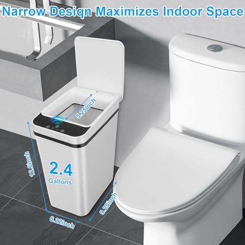 QSFWCSM 2 Pack Touchless Bathroom Trash Cans White - Smart Sensor Lid