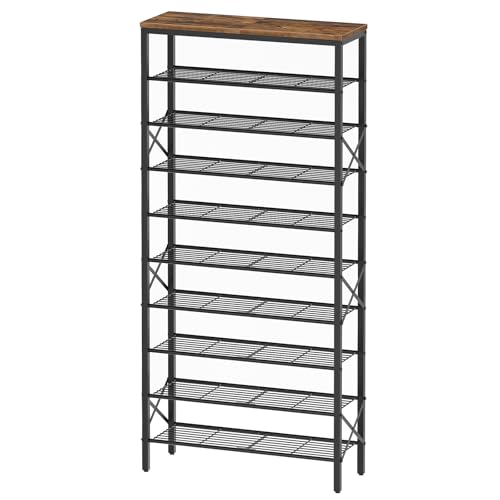 YATINEY 10-Tier Large Capacity Shoe Rack with Rustic Brown Finish - Holds 40 Pairs, Stable & Sturdy Entryway Organizer 27.8" x 10.8" x 65.7"