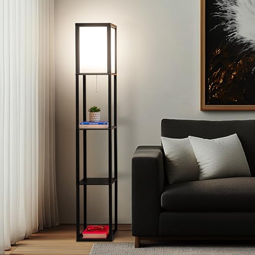 Brightech Maxwell Black Floor Shelf Lamp with LED Bulb, Corner Display & Smart Compatibility