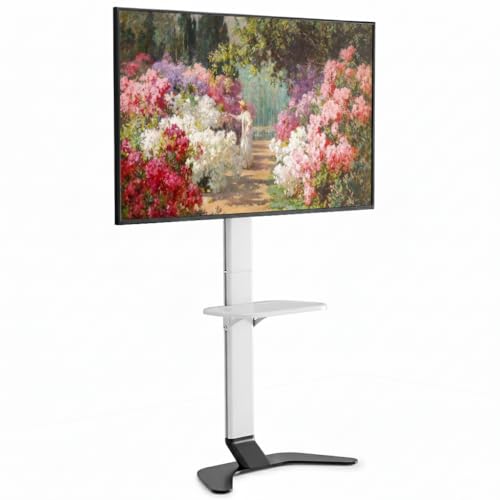 ECOTINY White Ultra-Slim Floor TV Stand for 37-86 Inch TVs - 51.5" Height, No-Drill & Anti-Tip Safety