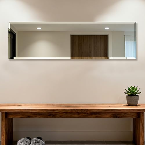 48x12 Inch Frameless Full Length Wall Mirror - Modern Bathroom Vanity Mirror - Ruomeng