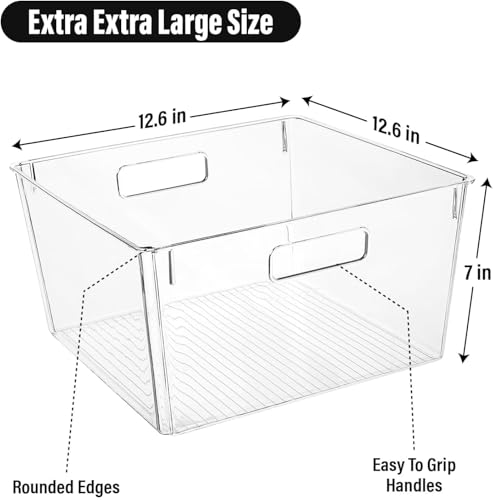Extra Large Clear Plastic Storage Bins - 12.6x12.6x7 Inches, Kitchen Pantry & Closet Organizer, BPA-Free Stackable Containers, Variation 4