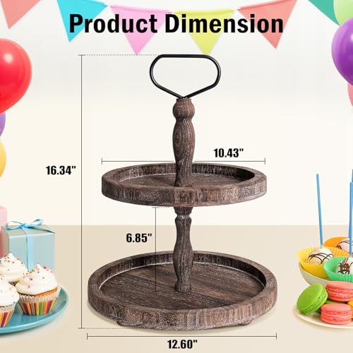 Rustic Wooden 2-Tier Tray Stand - Brown Coffee Farmhouse Kitchen & Home Decor