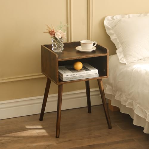 MaxSmeo Rustic Brown Nightstand - Mid Century Modern Side Table with Storage