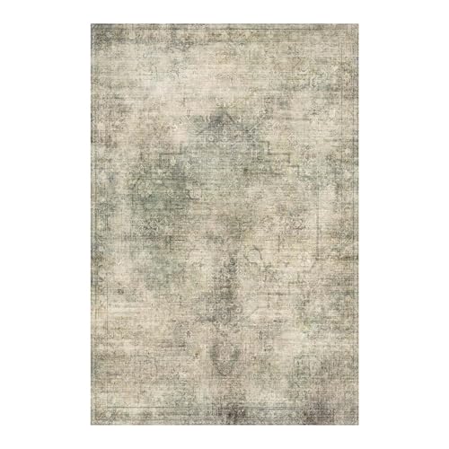 Green Washable Area Rug 6x9 Vintage Bohemian Style for Living Room & Bedroom - Green Beige Variation