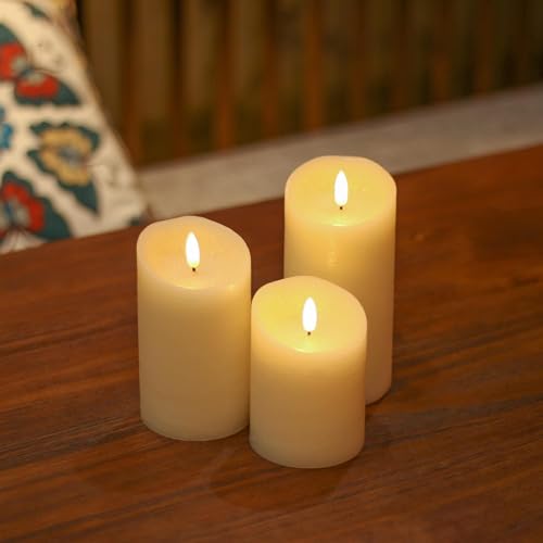 AngelLoong Ivory Flameless Candles with Remote, Flickering Battery Pillar Set