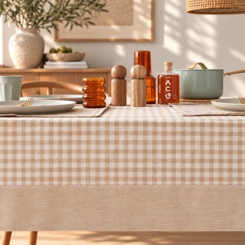 Monday Moose Beige Gingham 60x120 in Stonewashed Cotton Tablecloth – Rectangular Picnic/Dining