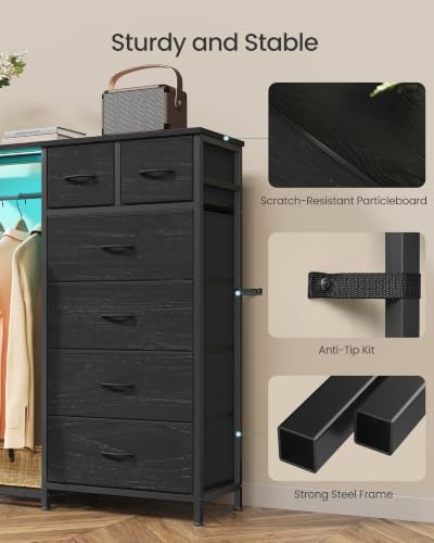 Closet Organizer with Hanging Rod and 6 Fabric Drawers - Ink Black, 13.8"D x 40.4"W x 46.3"H