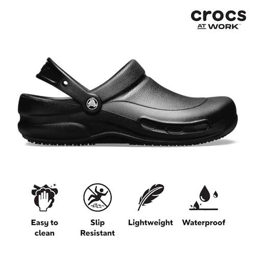 Unisex Crocs Bistro Work Clogs - Enclosed Toe Slip-Resistant Shoes - Black, Size 11 Women/9 Men
