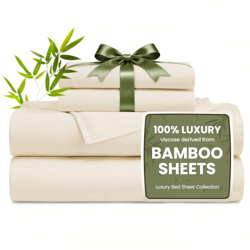 Love's Cabin Queen Rayon Bamboo Bed Sheet Set Beige - Cooling & Deep Pocket