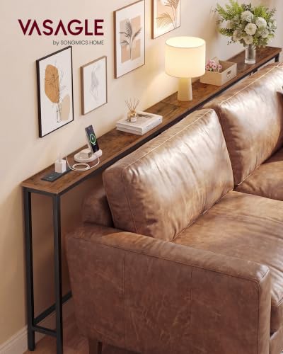 Narrow Console Table with Outlet - Rustic Brown + Ink Black, 78.7"
