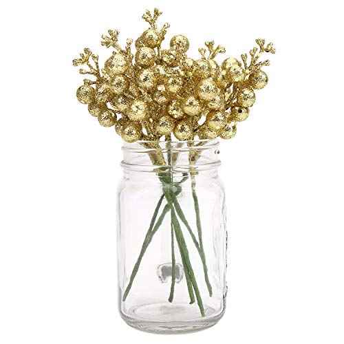 DIYASY Glitter Gold Berry Stems,20 Pcs 7.8 Inch Artificial Christmas Tree Picks Decoration and Christmas Tree Filler Ornaments,DIY Xmas Wreath, Holiday and Home D?cor