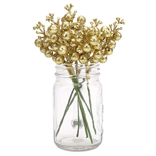 DIYASY Gold Glitter Berry Stems - 20 Pcs Artificial Christmas Tree Picks & Wreath Decor