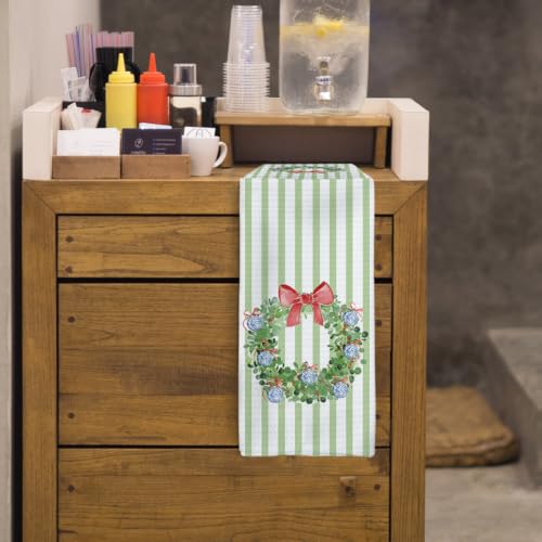 Tzhim Green Wreath Christmas Kitchen Towels 16x24in Hand Dishcloth Holiday Decor