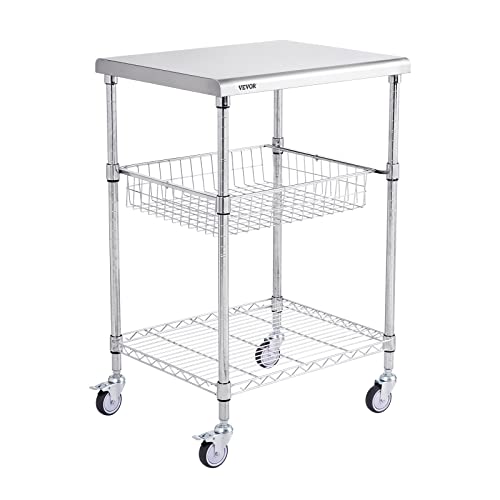 Utility Cart with Drawers - 24"D x 20"W x 36.6"H, 3 Tiers Steel Stationary & Rolling Storage