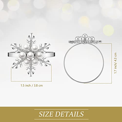 6 Pcs Remerry Christmas Snowflake Napkin Ring Set with Rhinestones - Holiday Table Decor