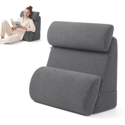 Grey Blissful Diary Reading Pillow with Wide Backrest & Adjustable Support - 19inch