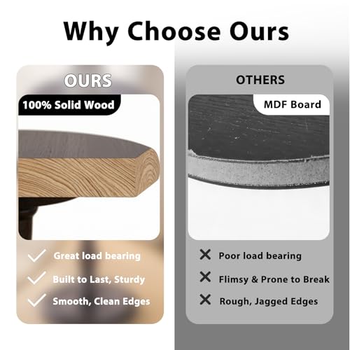 100% Solid Wood Round Side Table, Small Drink Table for Spaces,