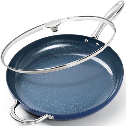 Michelangelo 14-Inch Nonstick Ceramic Frying Pan with Lid, Blue