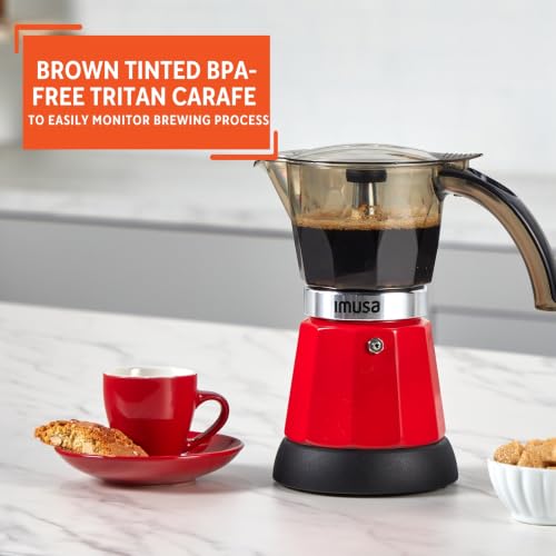 Electric Espresso Coffee Maker 3 or 6 Cups with Cool-Touch Handle - Red