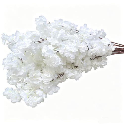 50 Pieces White Simulated Cherry Blossom Branches - Realistic Faux Floral Décor