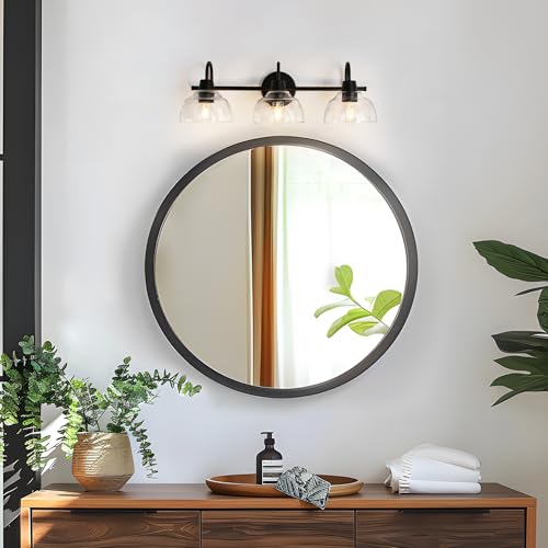 3-Light Bathroom Vanity Light Fixture with Clear Glass Shades - Modern Farmhouse Wall Lamp