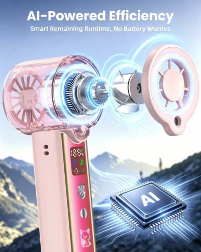 Portable Misting Fan with Mist - 3-in-1 Rechargeable Handheld Fan Rose Pink