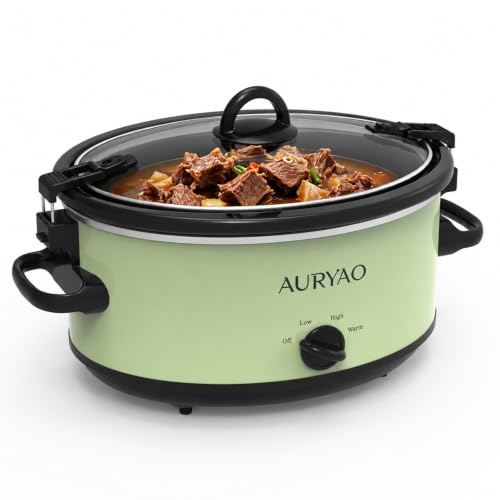 AURYAO 6 Quart Slow Cooker with Locking Lid, Includes 5 Liners, Green
